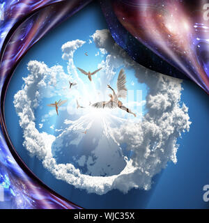 Le surréalisme. Battant les hommes et les femmes avec des ailes symbolise les anges. Espace voilé Banque D'Images