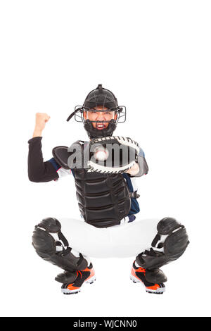 Joueur de baseball, Catcher, montrant de signal , voler Banque D'Images