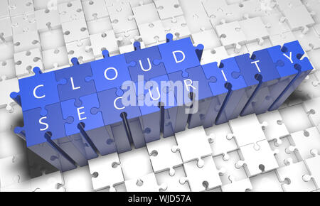 Cloud Security - puzzle 3D render illustration avec texte bleu sur pièces de puzzle de pièces blanches Banque D'Images