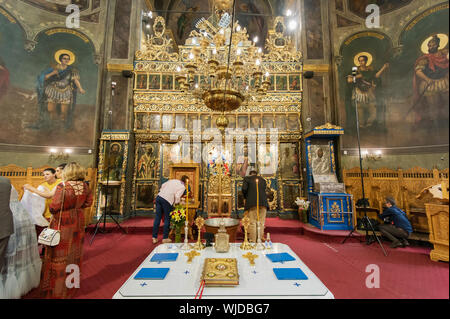 Intérieur de l'église de Saint Antoine, le plus ancien bâtiment religieux conservé dans son aspect d'origine à Bucarest. Roumanie Banque D'Images