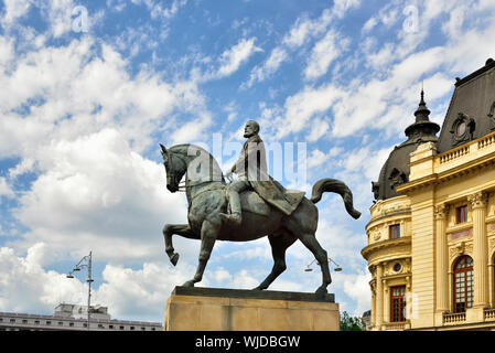 Statue équestre du roi Carol I (1839-1914), le premier roi de la Roumanie. Bucarest, Roumanie Banque D'Images