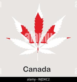 Drapeau dans la forme d'une feuille de cannabis. Le concept de la légalisation de la marijuana, du cannabis au Canada Illustration de Vecteur