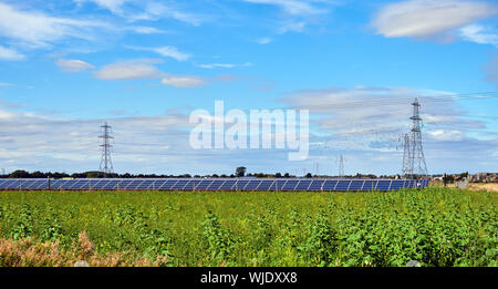 Une petite échelle ferme solaire produisant de l'électricité à partir de panneaux solaires sur les terres agricoles près de Ruskington, Sleaford Lincolnshire Banque D'Images