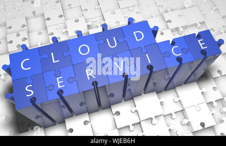 Service Cloud - puzzle 3D render illustration avec texte bleu sur pièces de puzzle de pièces blanches Banque D'Images