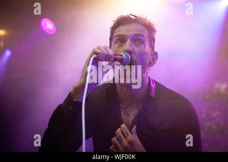 Trondheim, Norvège. Août 17th, 2019. Le groupe punk rock norvégien les chiens effectue un concert live au cours de la Norwegian music festival 2019 Pstereo à Trondheim. Ici le chanteur Kristopher Schau est vu sur scène. (Photo crédit : Gonzales Photo - Tor Atle Kleven). Banque D'Images