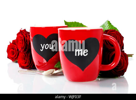 Valentine cups sur fond blanc Banque D'Images