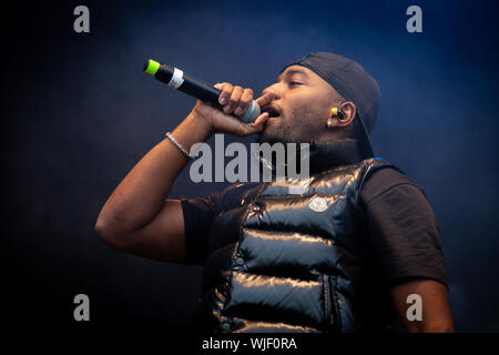 Trondheim, Norvège. Août 31, 2019. Le rappeur suédois Jireel effectue un concert live au cours de la fête de la musique norvégienne 2019 Festningen à Trondheim. (Photo crédit : Gonzales Photo - Tor Atle Kleven). Banque D'Images