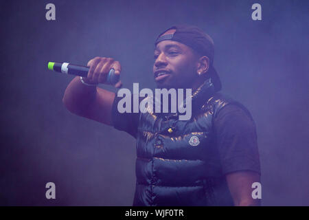 Trondheim, Norvège. Août 31, 2019. Le rappeur suédois Jireel effectue un concert live au cours de la fête de la musique norvégienne 2019 Festningen à Trondheim. (Photo crédit : Gonzales Photo - Tor Atle Kleven). Banque D'Images