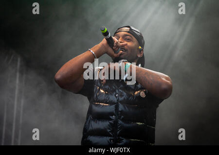 Trondheim, Norvège. Août 31, 2019. Le rappeur suédois Jireel effectue un concert live au cours de la fête de la musique norvégienne 2019 Festningen à Trondheim. (Photo crédit : Gonzales Photo - Tor Atle Kleven). Banque D'Images