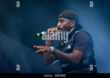Trondheim, Norvège. Août 31, 2019. Le rappeur suédois Jireel effectue un concert live au cours de la fête de la musique norvégienne 2019 Festningen à Trondheim. (Photo crédit : Gonzales Photo - Tor Atle Kleven). Banque D'Images