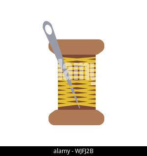 Bobine de fil jaune avec une aiguille dans un style. Vector illustration Illustration de Vecteur