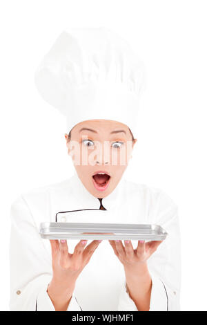 Femme asiatique incroyable chef holding tray Banque D'Images