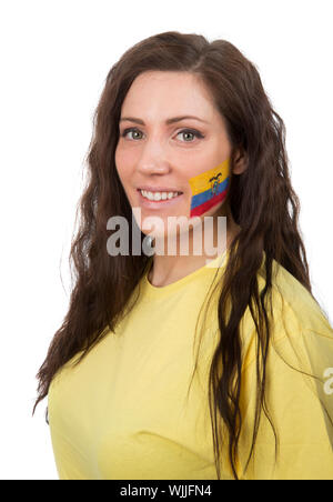 Jeune fille avec le drapeau de l'Equateur dans son visage peint Banque D'Images