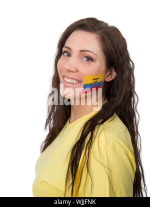 Jeune fille avec le drapeau de l'Equateur dans son visage peint Banque D'Images