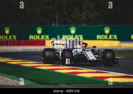 # 99, Antonio Giovinazzi, ITA, Alfa Romeo, en action lors du Grand Prix de Belgique à Spa Francorchamps Banque D'Images