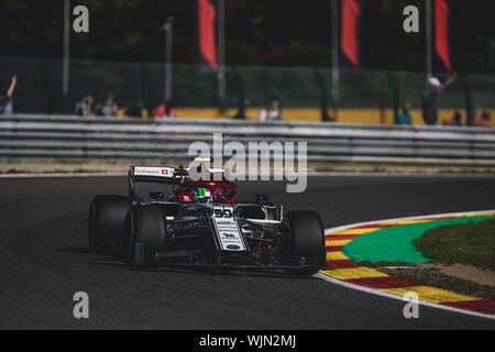# 99, Antonio Giovinazzi, ITA, Alfa Romeo, en action lors du Grand Prix de Belgique à Spa Francorchamps Banque D'Images