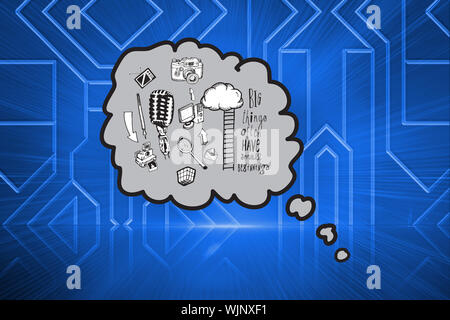 Bulle pensée avec doodles contre résumé arrière-plan technique Banque D'Images