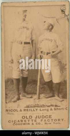 Hugh Nicol/Long John (Long et court) Reilly, Cincinnati, Bas rouge portrait carte de base-ball Banque D'Images