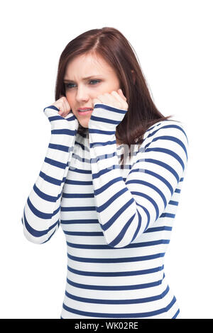 Appréhensif jeune brunette posing Banque D'Images