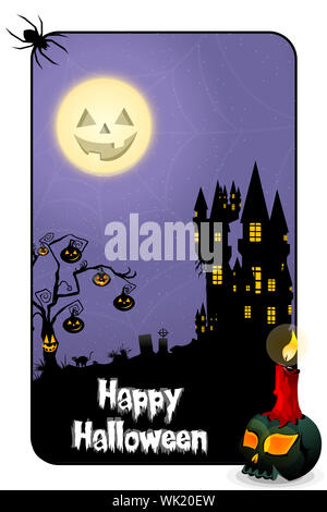 Illustration du modèle de l'halloween avec bougie allumée sur le crane Banque D'Images