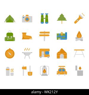 Camping et voyage relatifs icon set Illustration de Vecteur