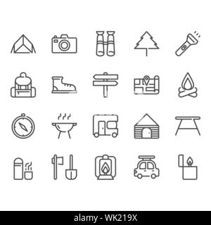 Camping et voyage relatifs icon set Illustration de Vecteur