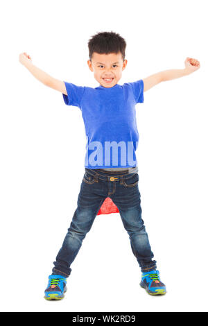 Super héros enfant souriant bras ouverts Banque D'Images