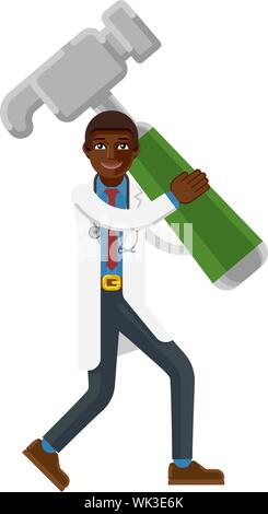 Médecin noir Man Holding Hammer Mascot Concept Illustration de Vecteur