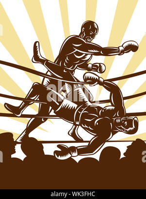 Illustration d'un boxeur assommant adversaire hors du ring de boxe Banque D'Images