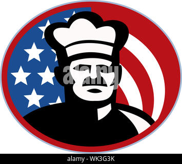 Illustration d'un chef cuisinier américain baker avec stars and stripes fixé à l'intérieur d'un cercle Banque D'Images