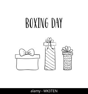 Boxing day. Carte vecteur croquis dessinés à la main, avec les coffrets cadeaux Illustration de Vecteur