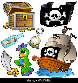 Collection pirate avec bateau en bois - vector illustration. Banque D'Images
