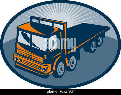 Illustration d'un camion à plateau vue à partir d'un angle élevé situé à l'intérieur d'une ellipse Banque D'Images