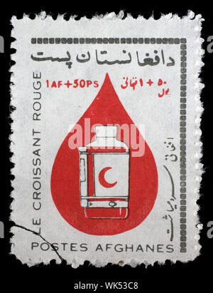 Timbres en Afghanistan montre du Croissant-Rouge, vers 1964 Banque D'Images