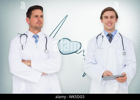 Image composite de l'équipe médicale contre la ligne ecg avec coeur bleu Banque D'Images