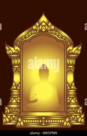 Silhouette golden Buddha Temple intérieur traditionnel ou arch vintage design pour l'armature et de frontière, de déco, carte d'invitation, impression signe Illustration de Vecteur