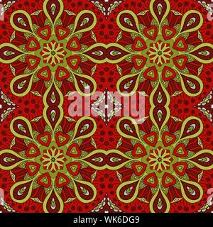 Dessin de Mandala. Transparent coloré ornement. Des motifs ethniques. Rouge et vert. L'énergie solaire Illustration de Vecteur
