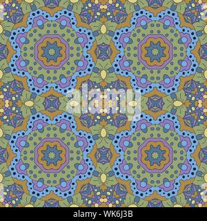 Mandala. Zentangl seamless ornament. Détendez-vous, la méditation. Bleu, vert et violet couleurs Illustration de Vecteur