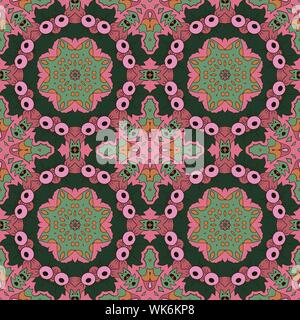 Mandala. Zentangl seamless ornament. Vous pourrez vous détendre. Motif Oriental. Ton rose, vert Illustration de Vecteur