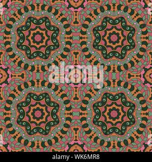 Mandala. Zentangl seamless ornament. Détendez-vous, la méditation. Motif Oriental. Ton rose, vert Illustration de Vecteur
