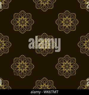 Doodle seamless image. Mandala, cercles. Noir sur jaune. Dessin à la main Illustration de Vecteur