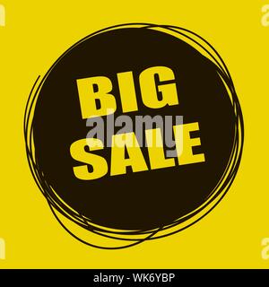 Doodle sale tag. Grande vente d'ouverture. Jaune et Noir Illustration de Vecteur