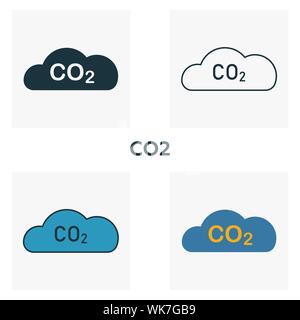 Icon Set Co2. Quatre éléments dans diférents styles à partir de la puissance et de l'énergie collection d'icônes. Co2 créatif rempli d'icônes de couleur, contours, symboles et télévision Illustration de Vecteur