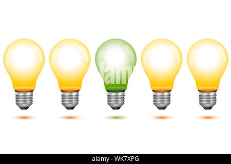 Illustration du réchauffement climatique avec les ampoules électriques sur fond blanc Banque D'Images