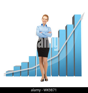 Photo de belle businesswoman with big 3d chart Banque D'Images