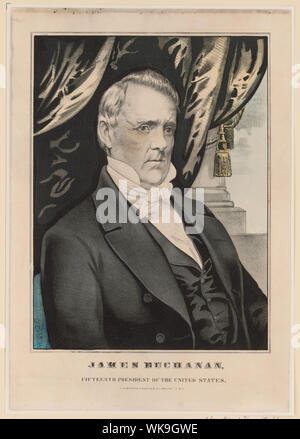 James Buchanan, quinzième président des États-Unis Résumé : Imprimer montre James Buchanan, half-length portrait, assis, faisant face à droite, avec des tentures et de la base d'un pilier dans l'arrière-plan. Banque D'Images