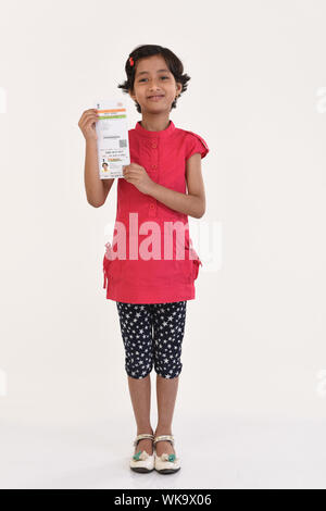 Girl showing an Aadhar card Stock Photo