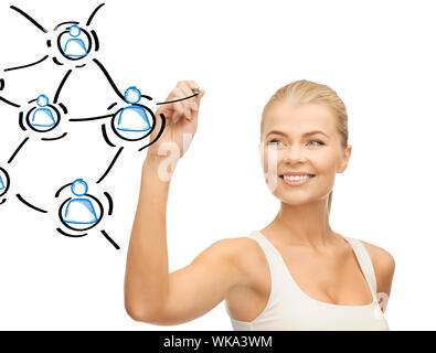 Businesswoman avec icônes contact Banque D'Images