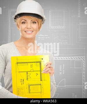 La construction, l'élaboration, l'architecture, consrtuction concept - Femme entrepreneur de casque Banque D'Images