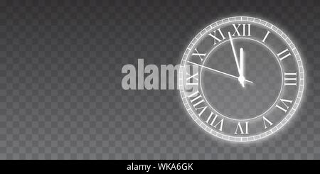 Vintage horloge ronde brillant d'or. Nouvelle année, fond transparent. Vector illustration. Illustration de Vecteur